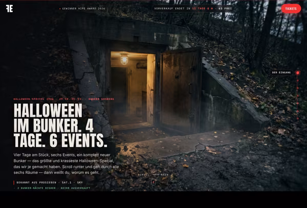 Startbildschirm der Webseite von Frontline Bunker