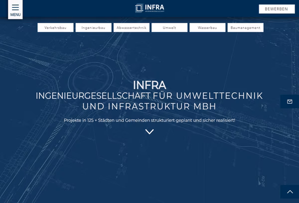 Startbildschirm der Webseite von INFRA Ingenieurgesellschaft