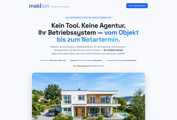 Startbildschirm der Webseite von Maklion