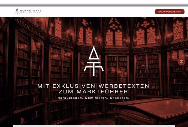 Startbildschirm der Webseite von Alphatexte